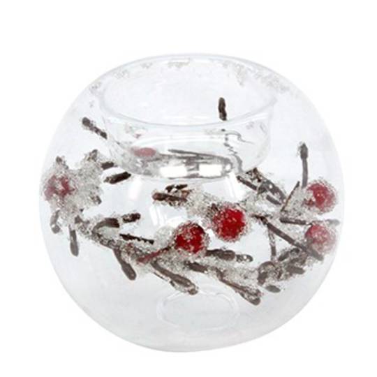 Glass Candle Holder with Twigs and Berries Inside 8cm